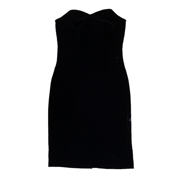 Vintage Black Velvet Strapless Evening Knee Length Dress Small Medium Size 6 - Picture 1 of 6